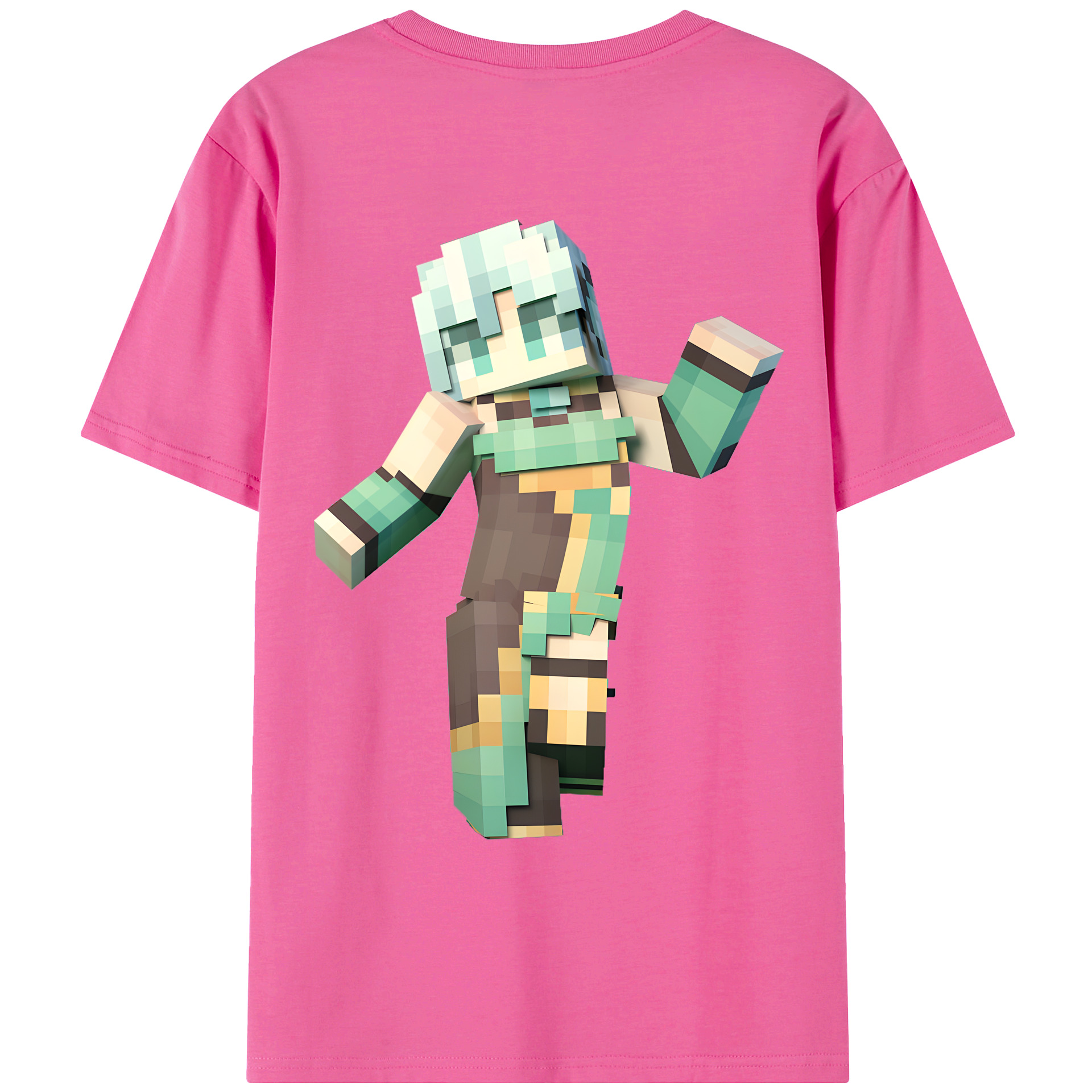 （画像用） マインクラフト ブロックの世界 Minecraft MC Block world レディース半袖Tシャツ(バックプリント)